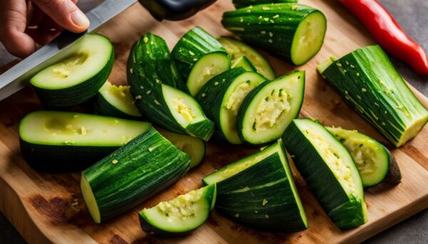 cutting zucchini